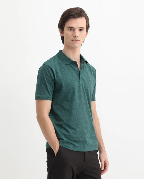 Rare Rabbit Men Schop Dark Green Cotton Blend Short Sleeve Regular Fit Solid Polo