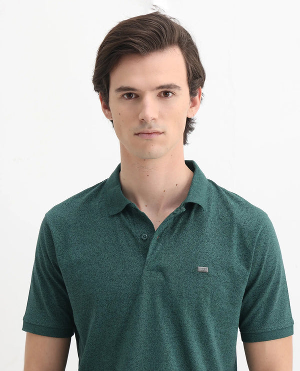Rare Rabbit Men Schop Dark Green Cotton Blend Short Sleeve Regular Fit Solid Polo