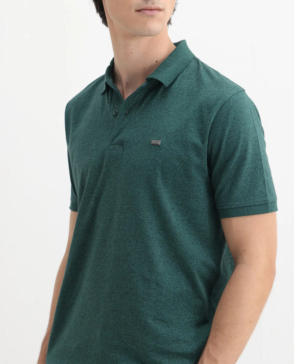 Rare Rabbit Men Schop Dark Green Cotton Blend Short Sleeve Regular Fit Solid Polo
