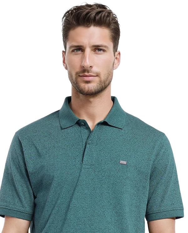 Rare Rabbit Men Schop Dark Green Cotton Blend Short Sleeve Regular Fit Solid Polo