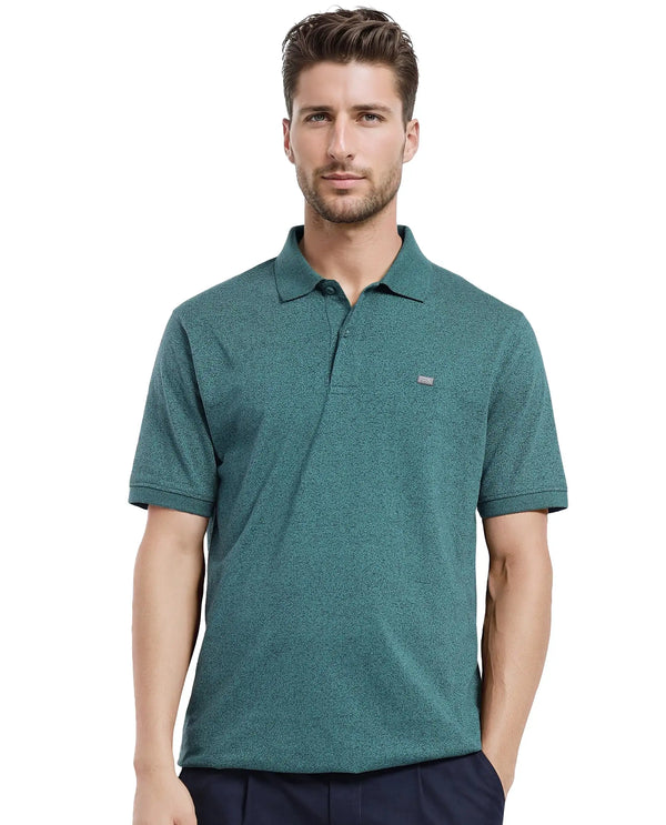 Rare Rabbit Men Schop Dark Green Cotton Blend Short Sleeve Regular Fit Solid Polo