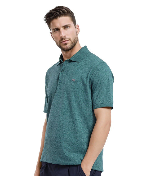 Rare Rabbit Men Schop Dark Green Cotton Blend Short Sleeve Regular Fit Solid Polo