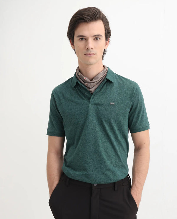 Rare Rabbit Men Schop Dark Green Cotton Blend Short Sleeve Regular Fit Solid Polo