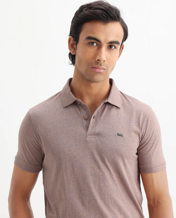 Rare Rabbit Men Schop Dark Orange Cotton Blend Short Sleeve Regular Fit Solid Polo