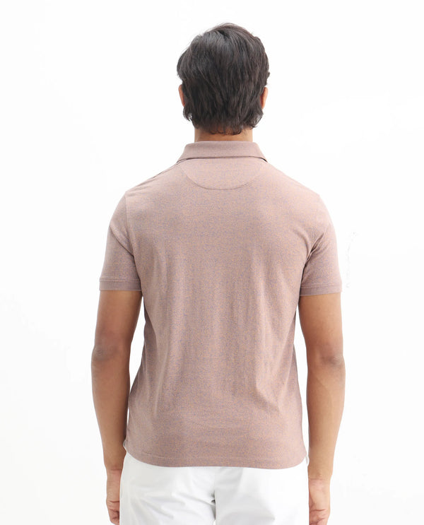 Rare Rabbit Men Schop Dark Orange Cotton Blend Short Sleeve Regular Fit Solid Polo