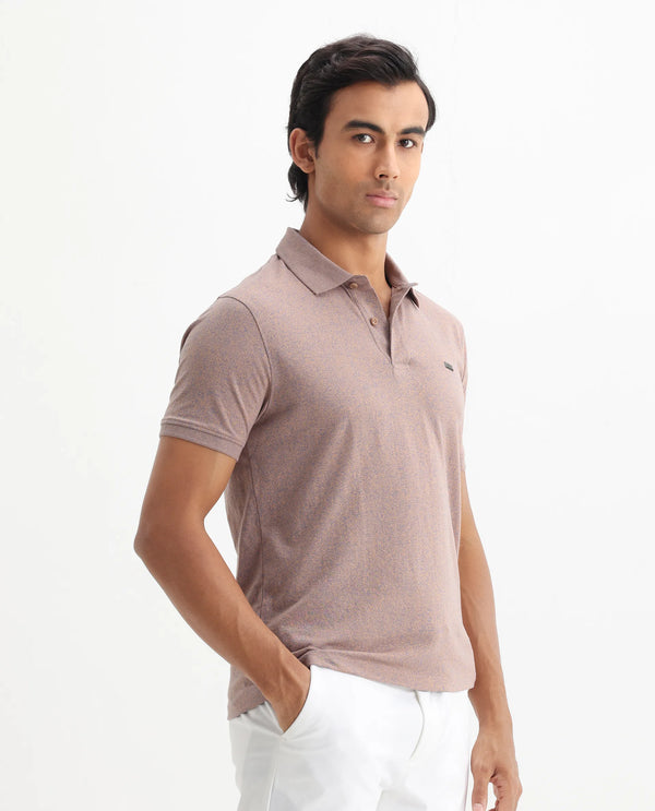 Rare Rabbit Men Schop Dark Orange Cotton Blend Short Sleeve Regular Fit Solid Polo