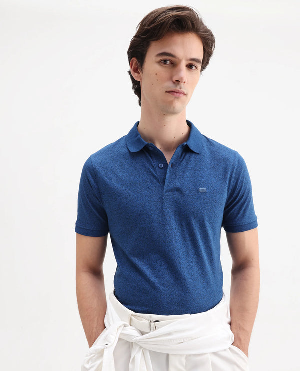 Rare Rabbit Men Schop Navy Cotton Blend Short Sleeve Regular Fit Solid Polo