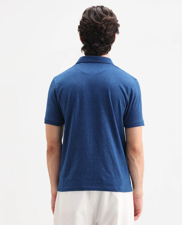 Rare Rabbit Men Schop Navy Cotton Blend Short Sleeve Regular Fit Solid Polo