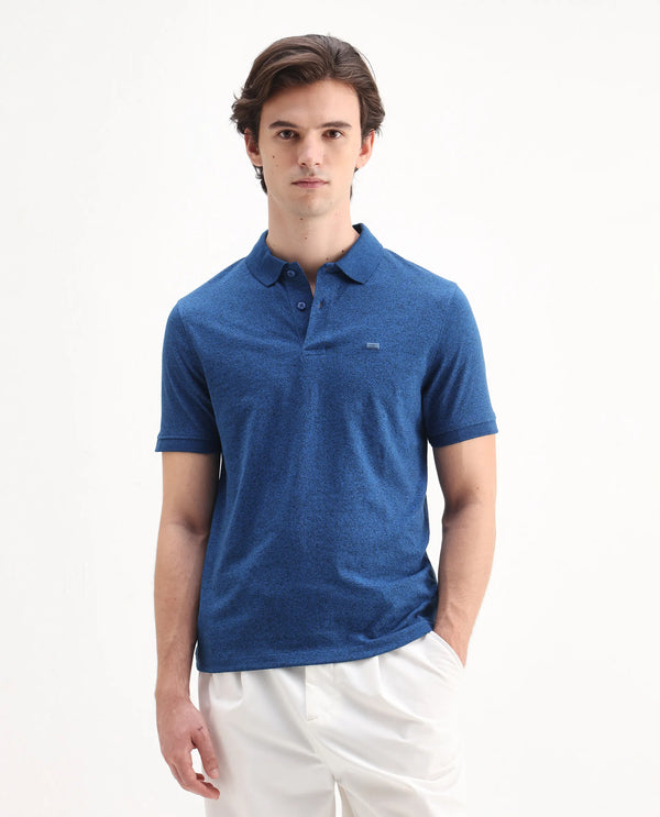 Rare Rabbit Men Schop Navy Cotton Blend Short Sleeve Regular Fit Solid Polo