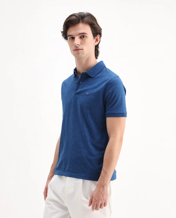 Rare Rabbit Men Schop Navy Cotton Blend Short Sleeve Regular Fit Solid Polo