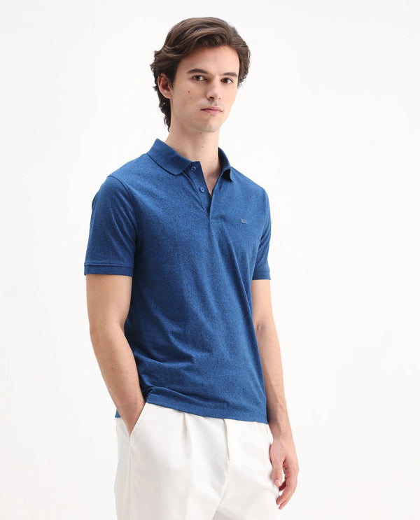 Rare Rabbit Men Schop Navy Cotton Blend Short Sleeve Regular Fit Solid Polo