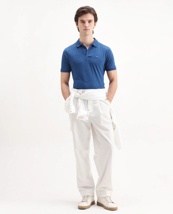 Rare Rabbit Men Schop Navy Cotton Blend Short Sleeve Regular Fit Solid Polo