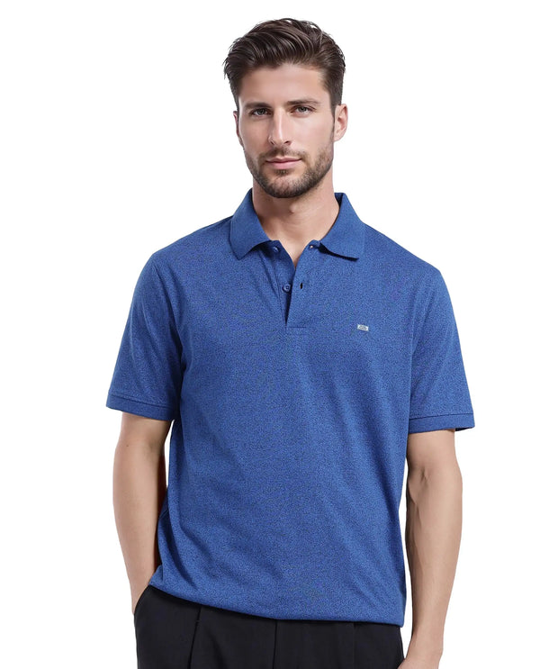 Rare Rabbit Men Schop Navy Cotton Blend Short Sleeve Regular Fit Solid Polo