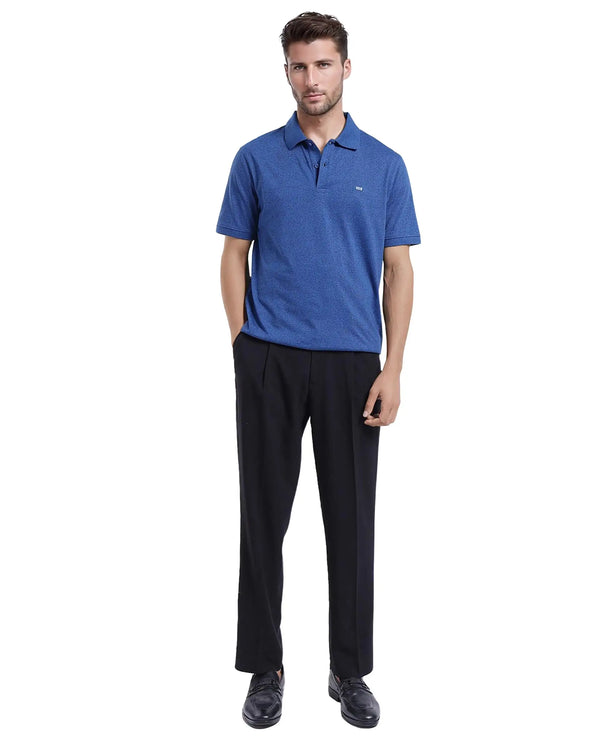 Rare Rabbit Men Schop Navy Cotton Blend Short Sleeve Regular Fit Solid Polo