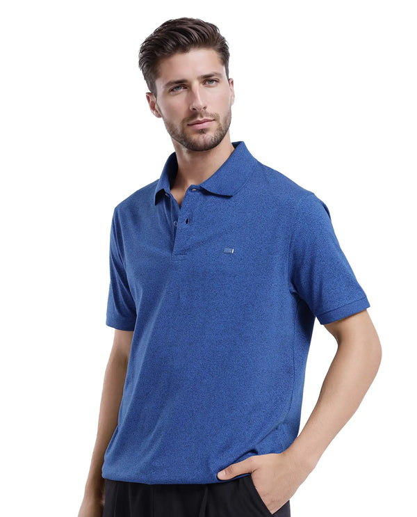 Rare Rabbit Men Schop Navy Cotton Blend Short Sleeve Regular Fit Solid Polo