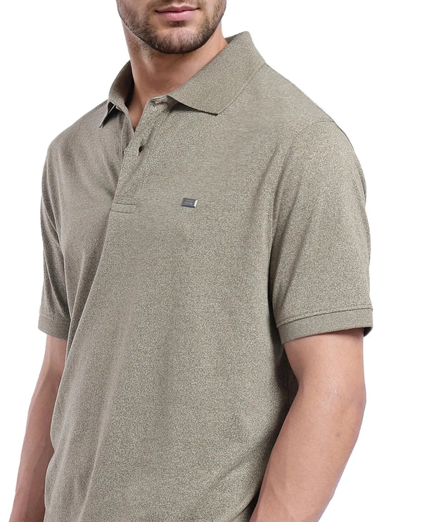 Rare Rabbit Men Schop Olive Cotton Blend Short Sleeve Regular Fit Solid Polo