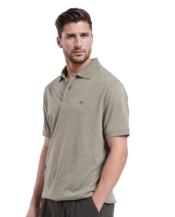 Rare Rabbit Men Schop Olive Cotton Blend Short Sleeve Regular Fit Solid Polo