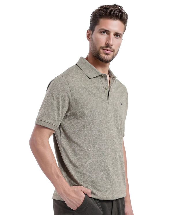 Rare Rabbit Men Schop Olive Cotton Blend Short Sleeve Regular Fit Solid Polo