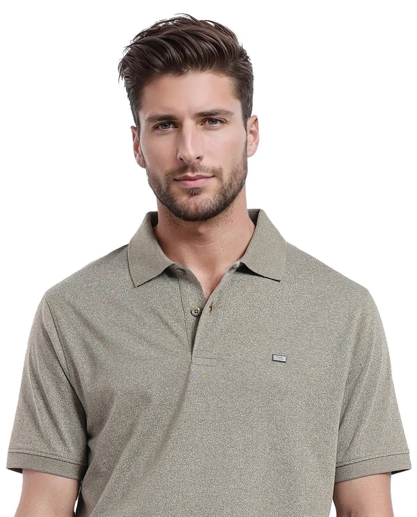 Rare Rabbit Men Schop Olive Cotton Blend Short Sleeve Regular Fit Solid Polo