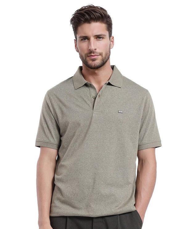 Rare Rabbit Men Schop Olive Cotton Blend Short Sleeve Regular Fit Solid Polo