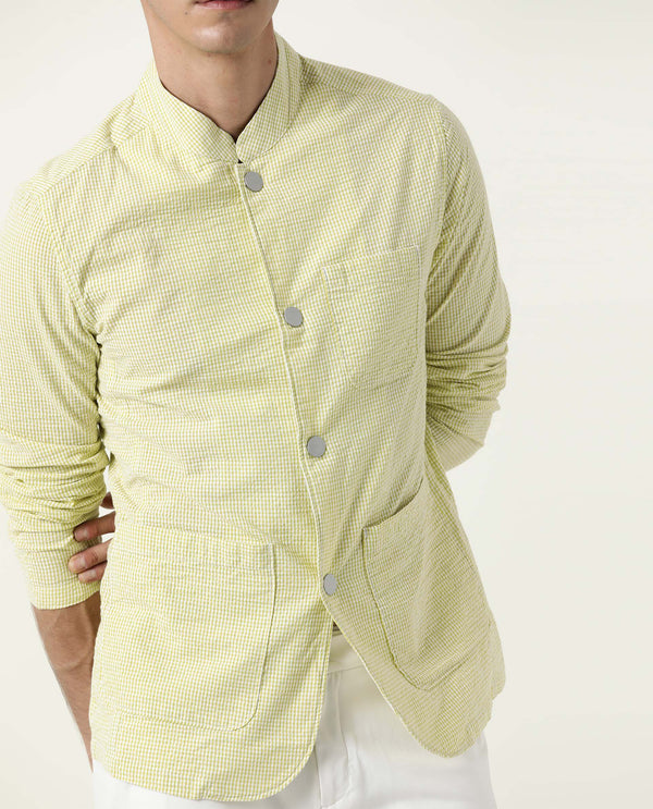 Rare Rabbit Men's Gin Olive Mandarin Collar Checkered Jacket