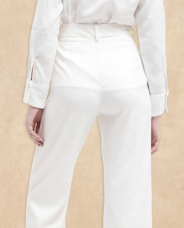 Rareism Women Selene-SC White Cotton Fabric Zipper Closure Solid Regular Fit Trouser