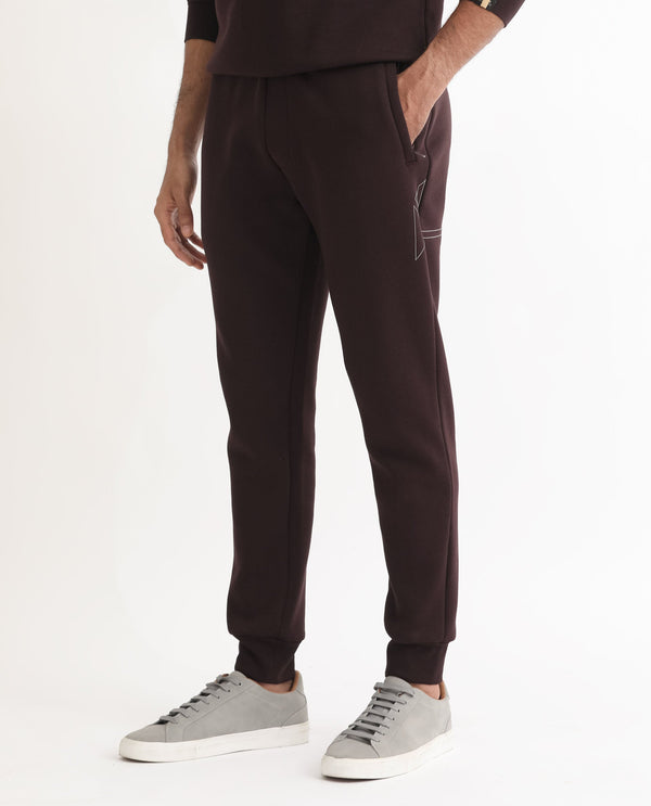 Rare Rabbit Mens Selfos Maroon Track Pant Cotton Polyester Fabric Mid Rise Knitted Draw String Closure Regular Fit