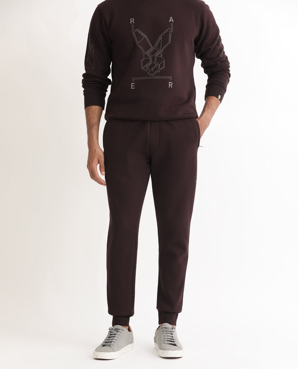 Rare Rabbit Mens Selfos Maroon Track Pant Cotton Polyester Fabric Mid Rise Knitted Draw String Closure Regular Fit