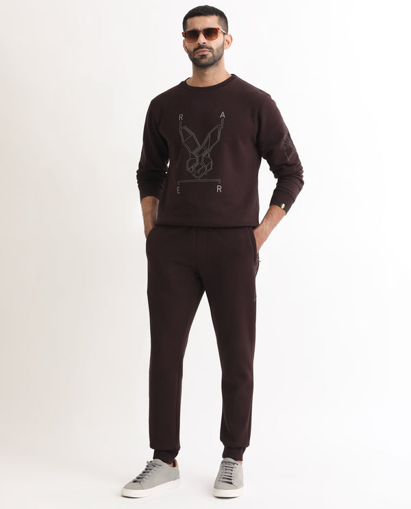 Rare Rabbit Mens Selfos Maroon Track Pant Cotton Polyester Fabric Mid Rise Knitted Draw String Closure Regular Fit