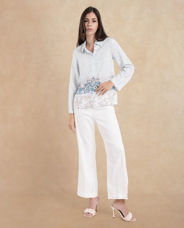 Rareism Women Sesent Light Multi Cuffed Sleeve Collared Neck  Abstract Print Top