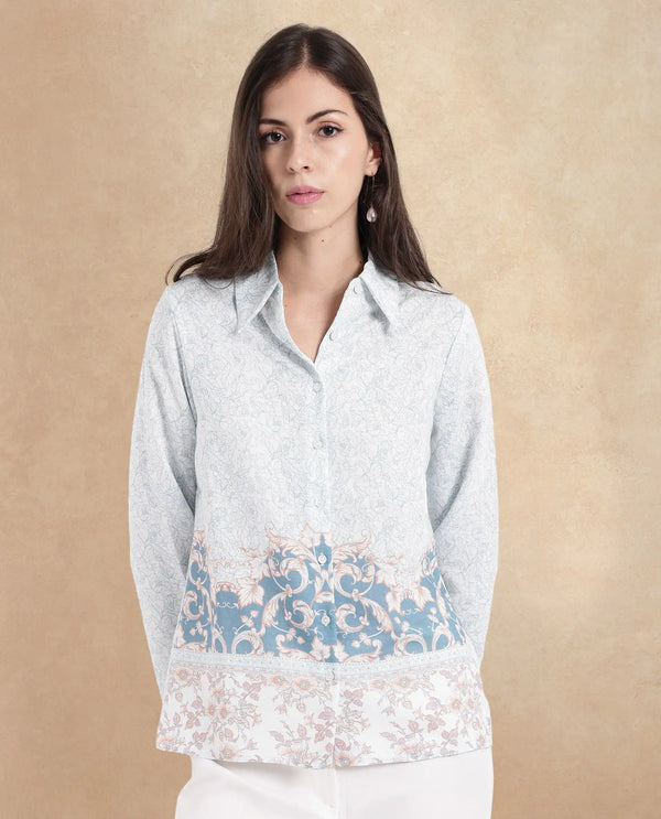 Rareism Women Sesent Light Multi Cuffed Sleeve Collared Neck  Abstract Print Top