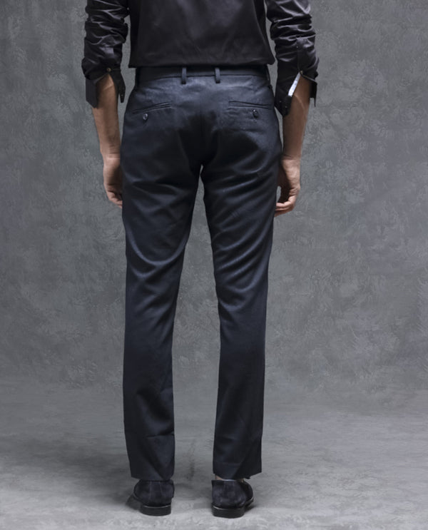 Rare Rabbit Men's Seth Navy Solid Mid-Rise Regular Fit JacquardTrouser