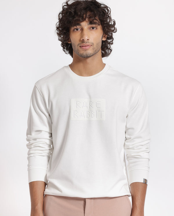 Rare Rabbit Men's Seven Off White Cotton Polyester Fabric Full Sleeves Graphic Lego Print Knitted Sweatshirt