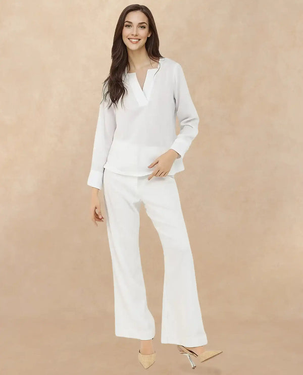 Rareism Women Shamon White Polyester V-Neck Cuffed Sleeve Top