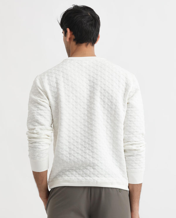 Rare Rabbit Mens Shield Off White Sweatshirt Polyester Cotton Lycra Fabric Round Neck Knitted Full Sleeves Comfortable Fit