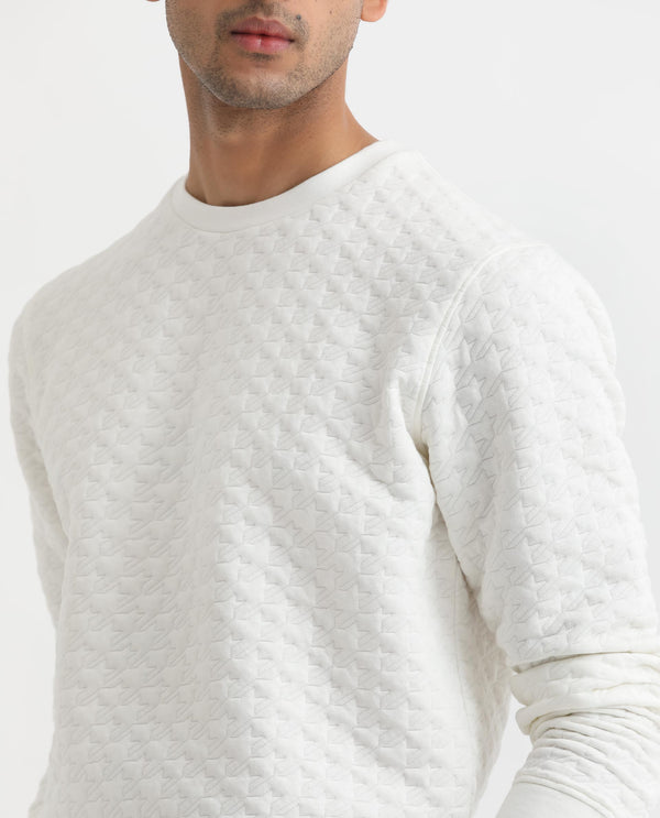 Rare Rabbit Mens Shield Off White Sweatshirt Polyester Cotton Lycra Fabric Round Neck Knitted Full Sleeves Comfortable Fit