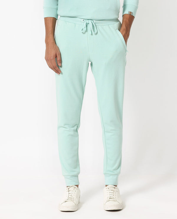 Rare Rabbit Men's Shiga Light Blue Cotton Polyester Fabric Drawstring Closure Regular Fit Mid Rise Trackpant