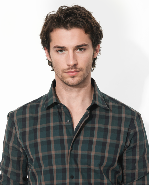 Rare Rabbit Men's Shiloh Dark Green Cotton Fabric Full Sleeve Regular Fit Checks Shirt