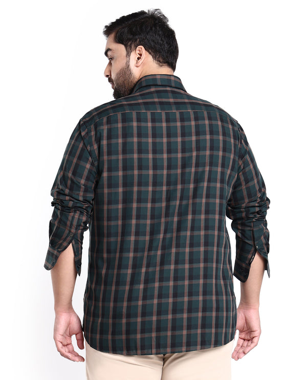 Rare Rabbit Men's Shiloh Dark Green Cotton Fabric Full Sleeve Checks Shirt Plus Size