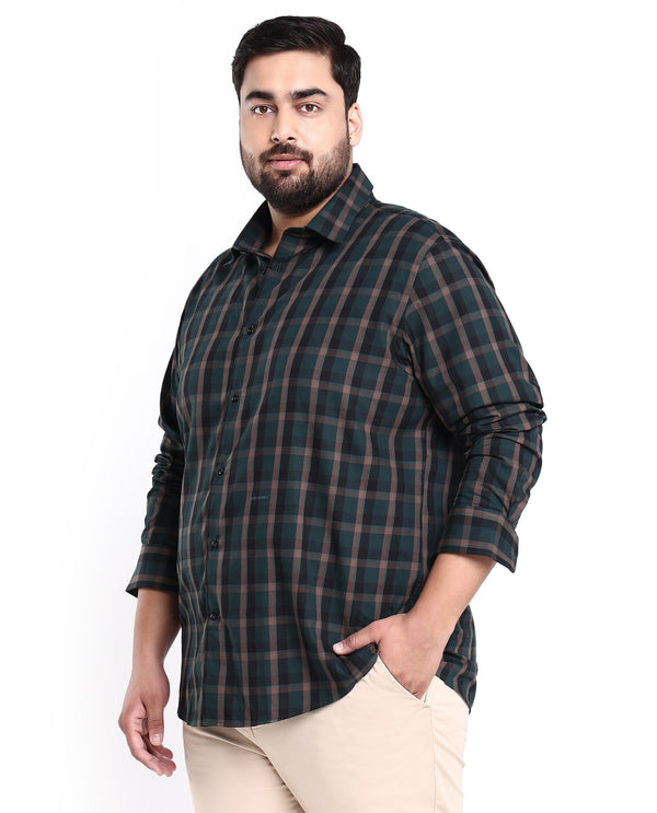 Rare Rabbit Men's Shiloh Dark Green Cotton Fabric Full Sleeve Checks Shirt Plus Size