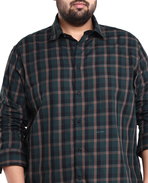 Rare Rabbit Men's Shiloh Dark Green Cotton Fabric Full Sleeve Checks Shirt Plus Size