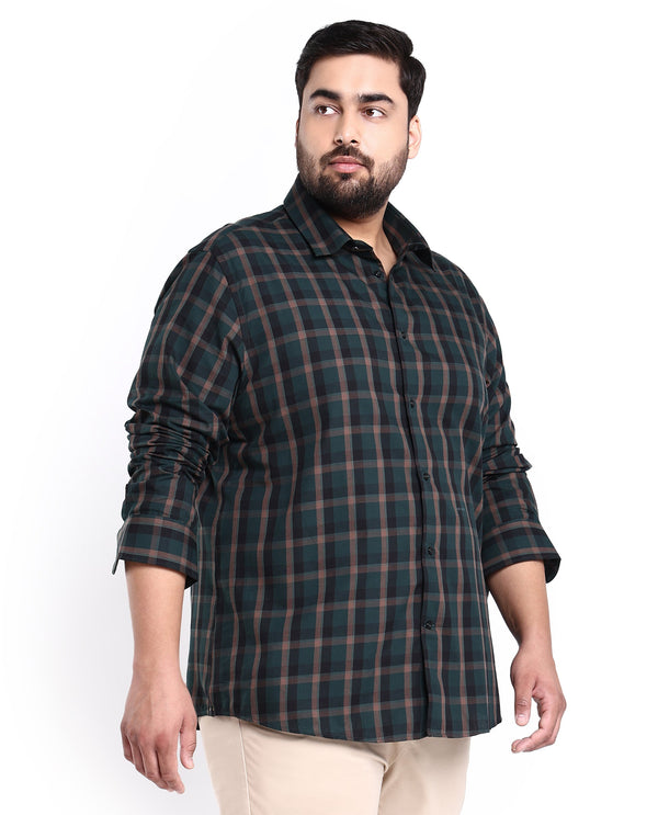Rare Rabbit Men's Shiloh Dark Green Cotton Fabric Full Sleeve Checks Shirt Plus Size