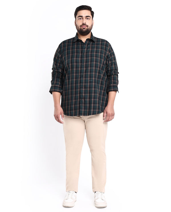 Rare Rabbit Men's Shiloh Dark Green Cotton Fabric Full Sleeve Checks Shirt Plus Size