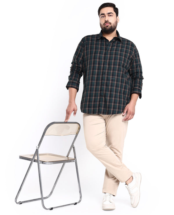 Rare Rabbit Men's Shiloh Dark Green Cotton Fabric Full Sleeve Checks Shirt Plus Size