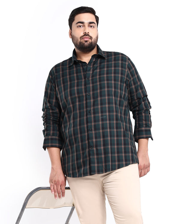 Rare Rabbit Men's Shiloh Dark Green Cotton Fabric Full Sleeve Checks Shirt Plus Size