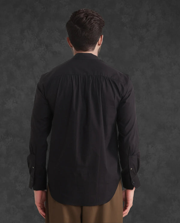 Rare Rabbit Men Shin Black Cotton Fabric Full Sleeve Mandarin Collared Regular Fit Premium Plain Shirt