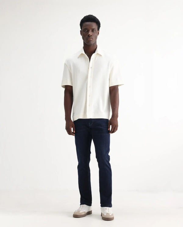 Rare Rabbit Men Shirol Blue Cotton Polyester Fabric Slim Fit Plain Denim Pant