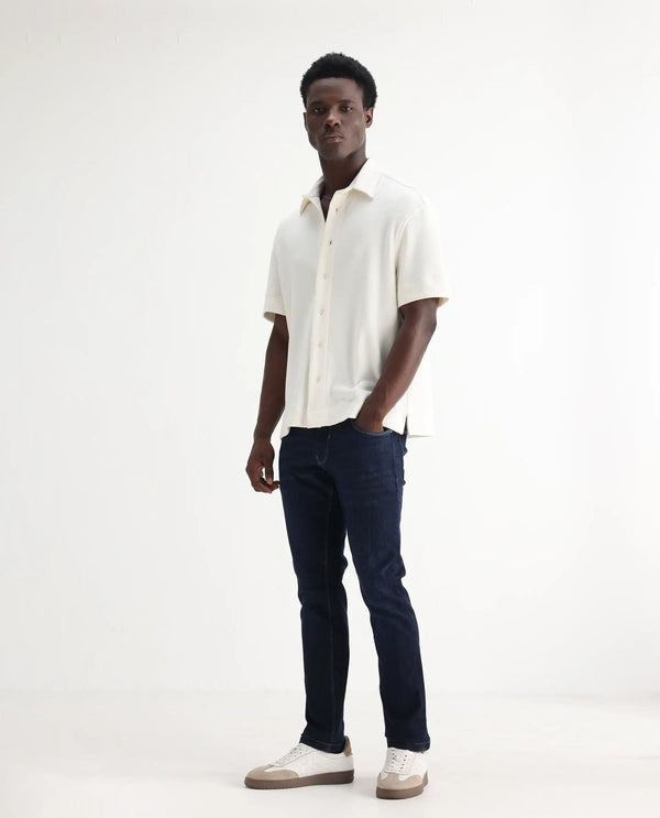 Rare Rabbit Men Shirol Blue Cotton Polyester Fabric Slim Fit Plain Denim Pant
