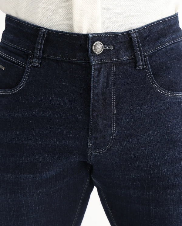 Rare Rabbit Men Shirol Blue Cotton Polyester Fabric Slim Fit Plain Denim Pant