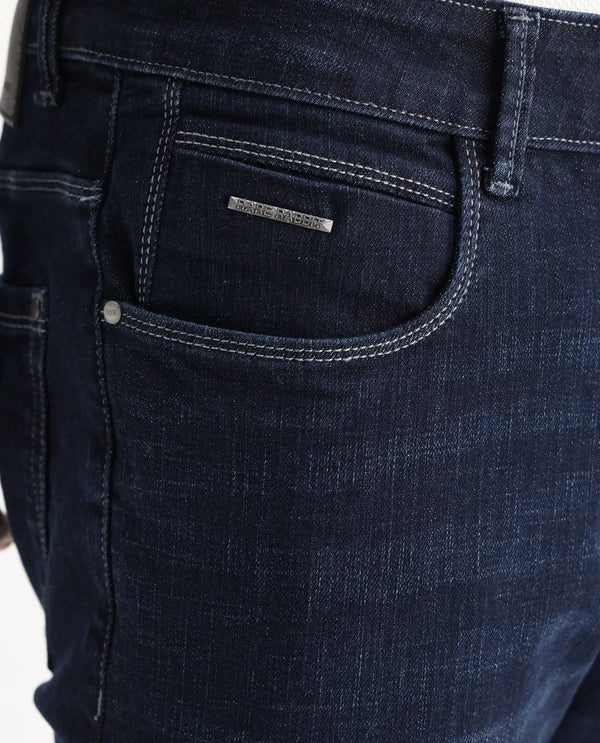Rare Rabbit Men Shirol Blue Cotton Polyester Fabric Slim Fit Plain Denim Pant